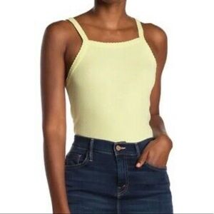 Neon Soft Yellow Picot Trim Cotton Blend Rib Bodysuit BP Nordstrom NWOT